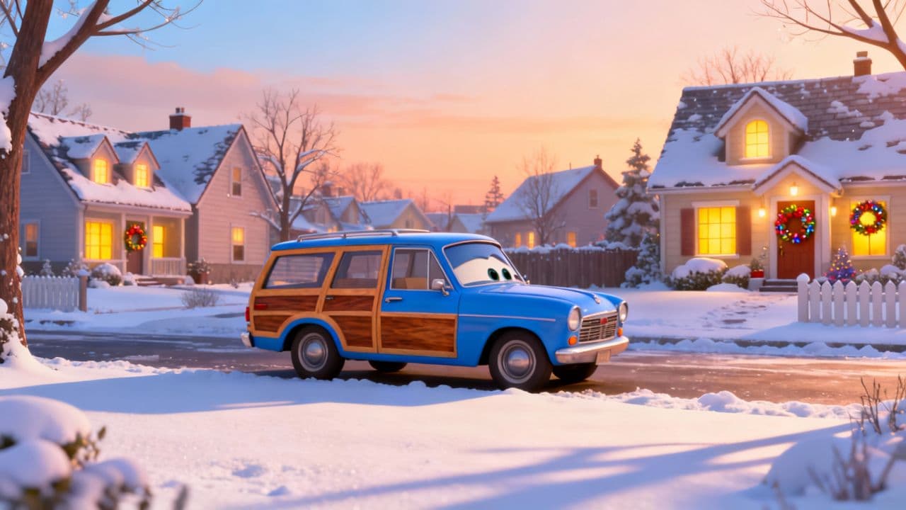 Christmas Rooster on a Wintry Drive