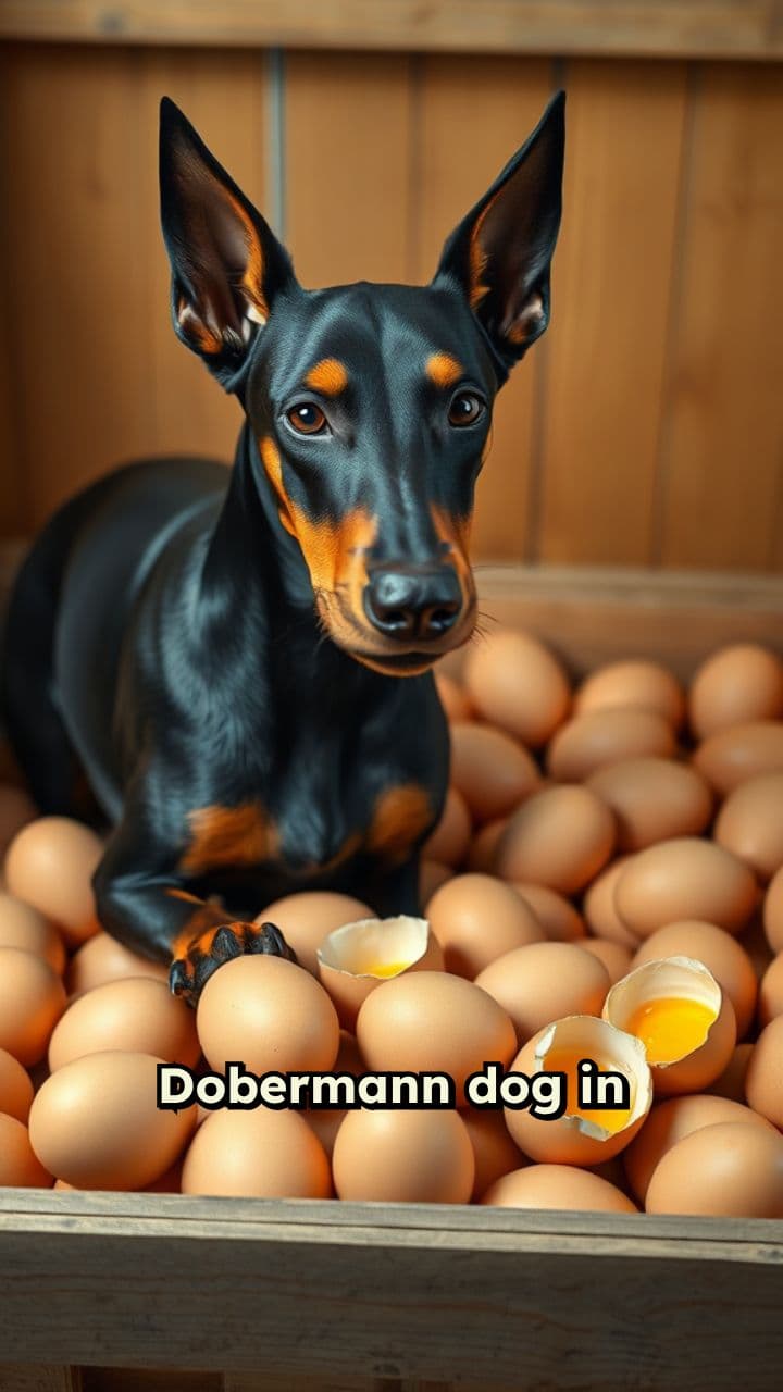 Dobermann Dog Among Eggs