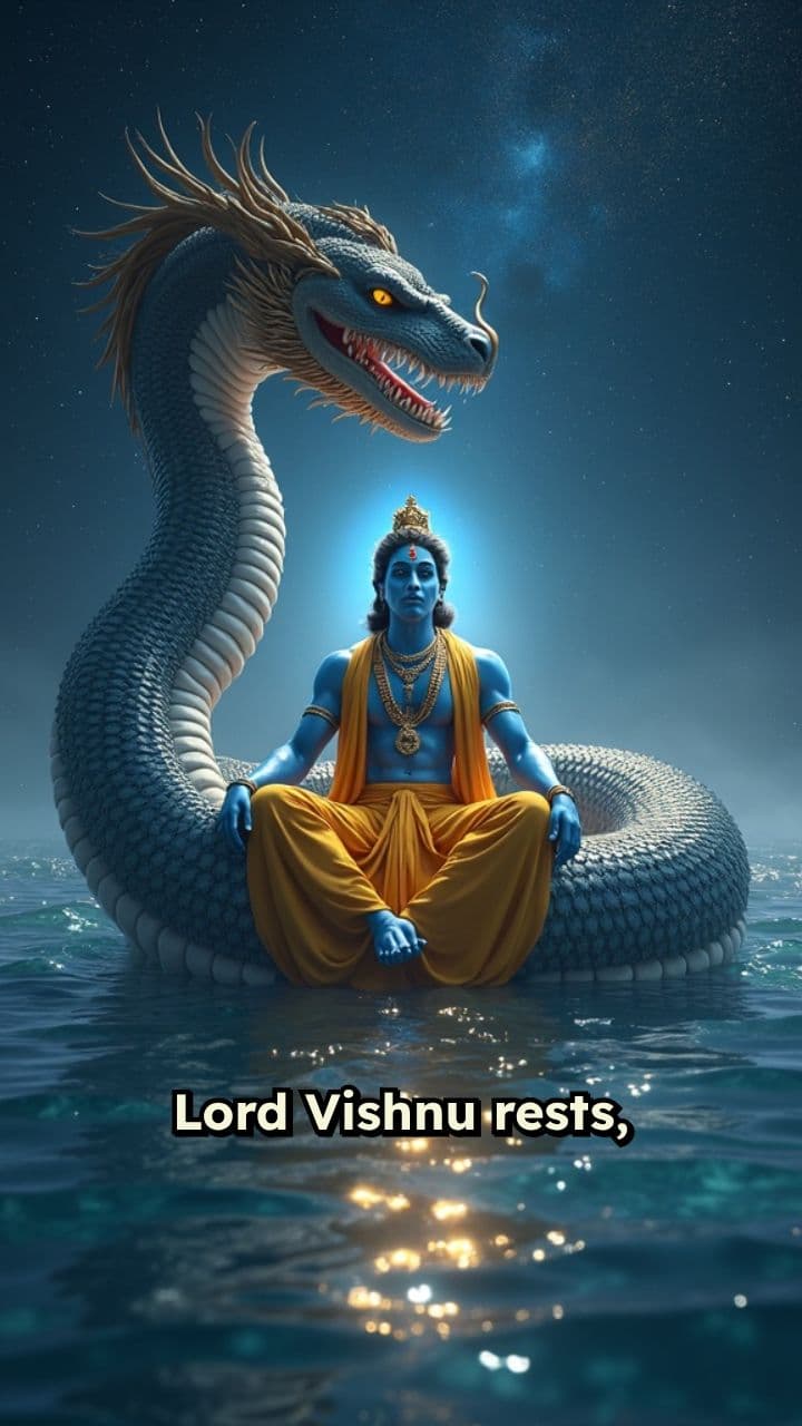 Cosmic Repose: Lord Vishnu and Goddess Lakshmi