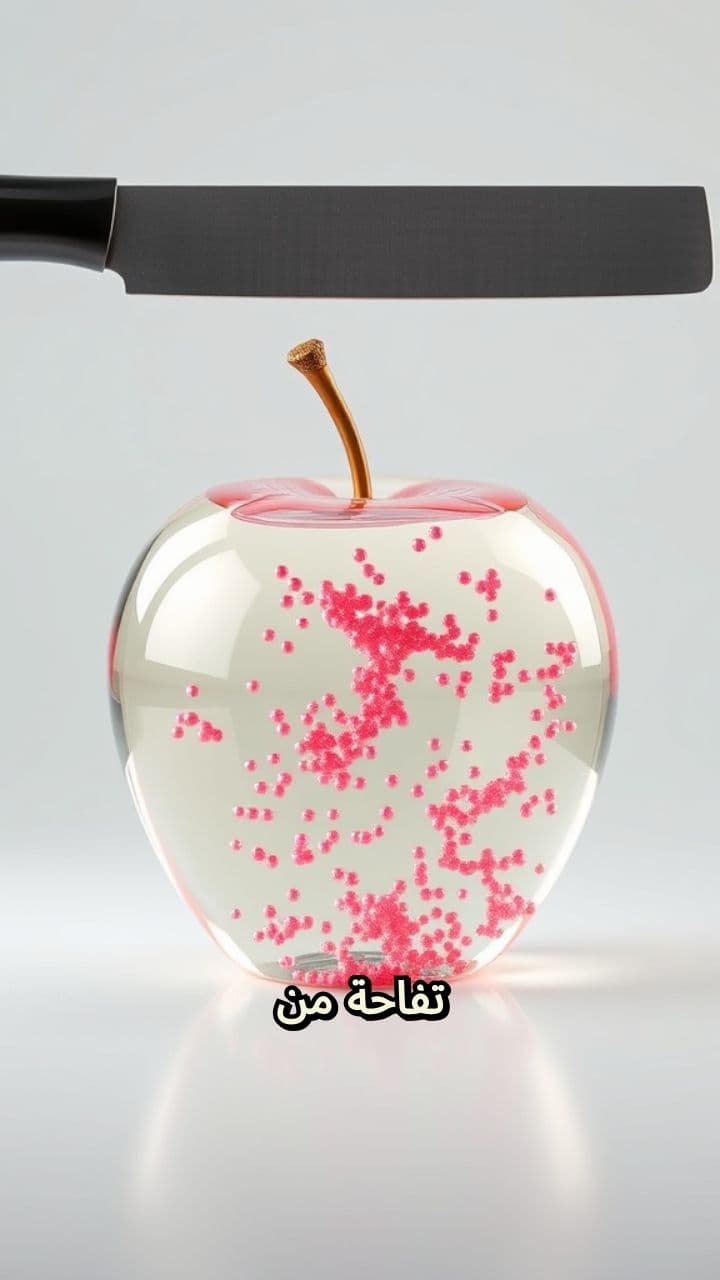 تفاحة زجاجية تتلألأ في القطع