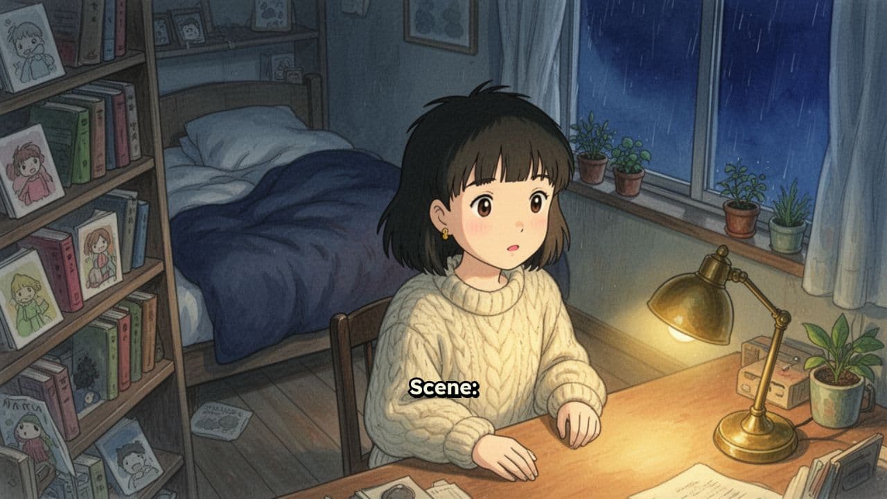 Studying by Lamplight in the Rain