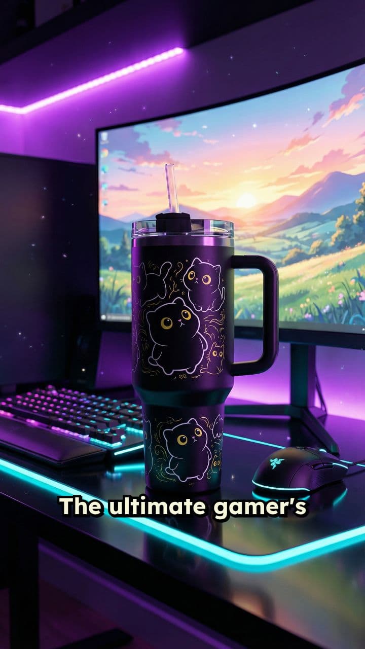 Otaku Black Cat Anime Gaming Tumbler