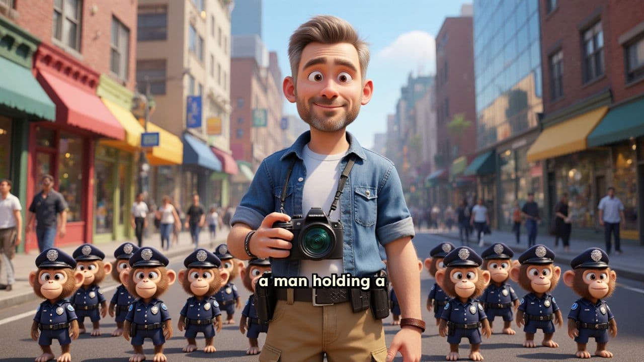 Monkeys in Police Uniform Arrest Cameraman