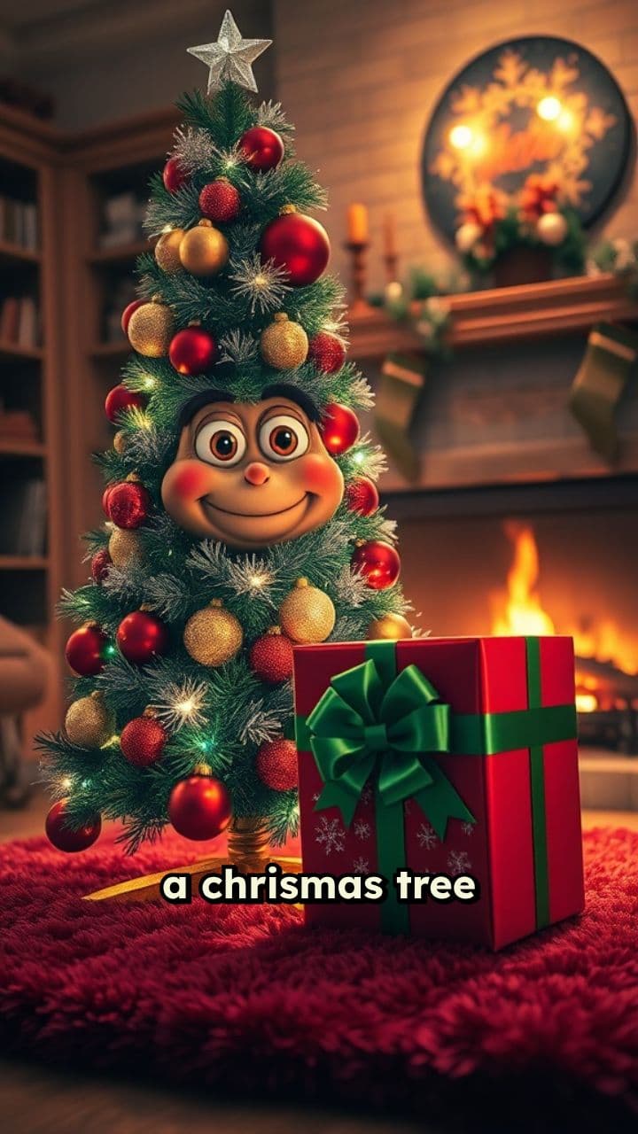 Festive Tree and Present with Faces