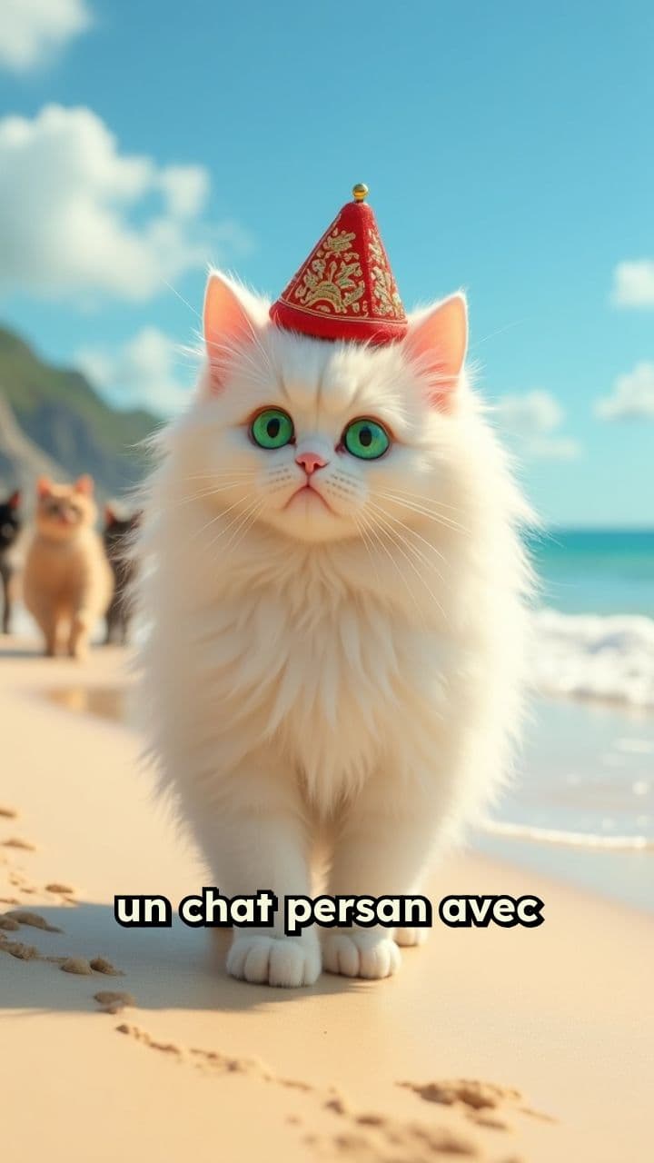 Un chat persan en balade sur la plage