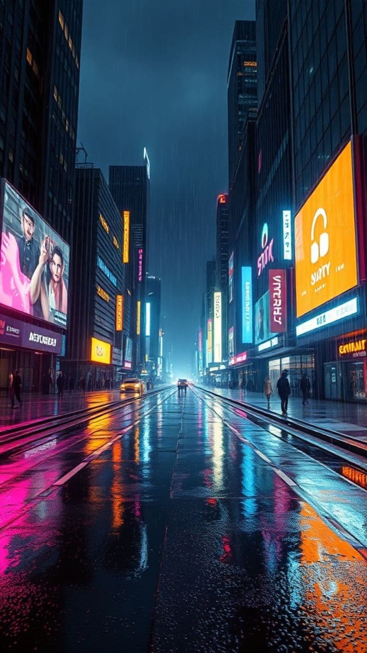 Neon Rainstorm in Cyberpunk City