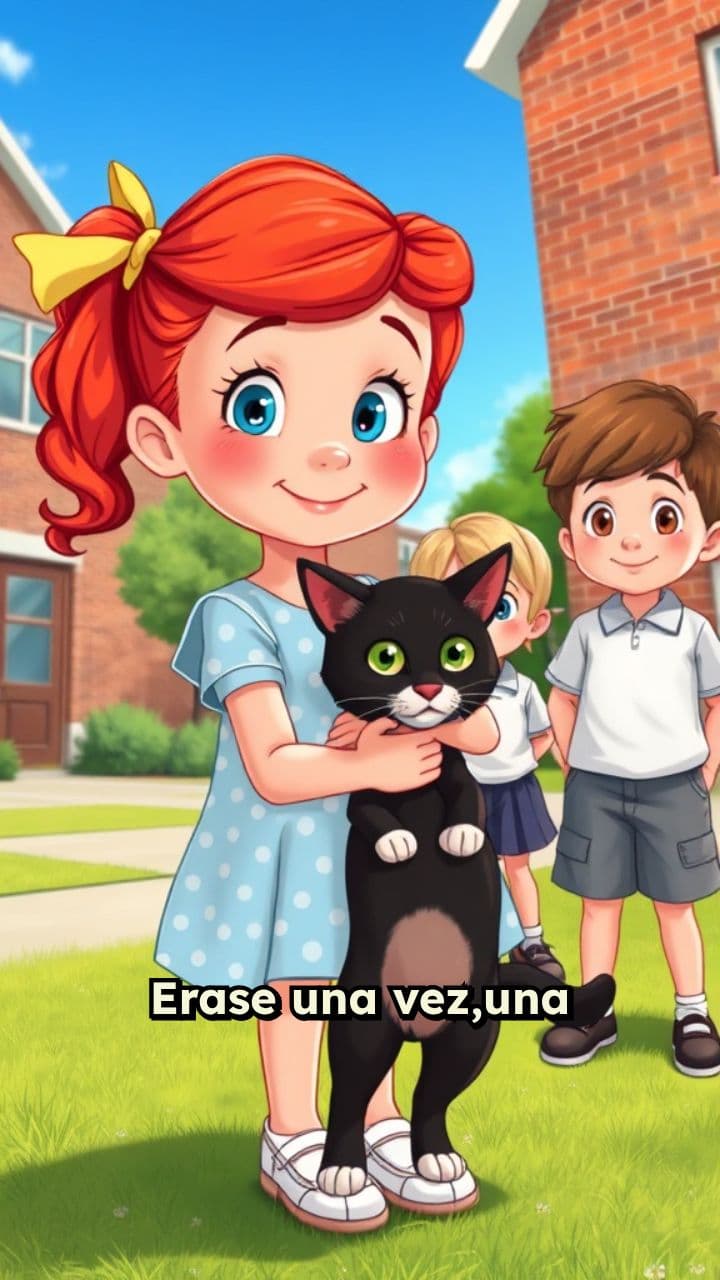 La niña y el gato rescatado