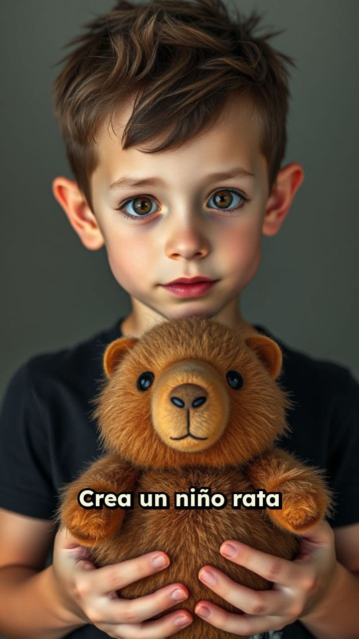 Niño rata con peluche de capibara