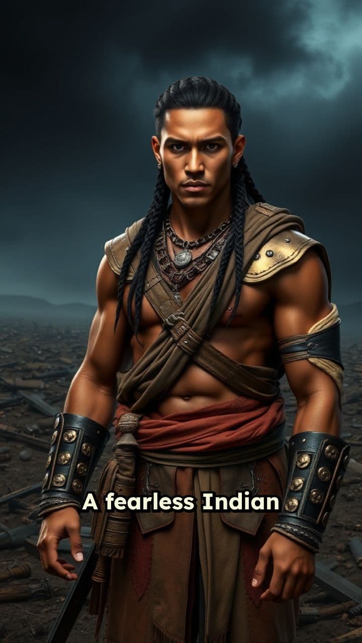 Epic Warrior in Stormy Battlefield