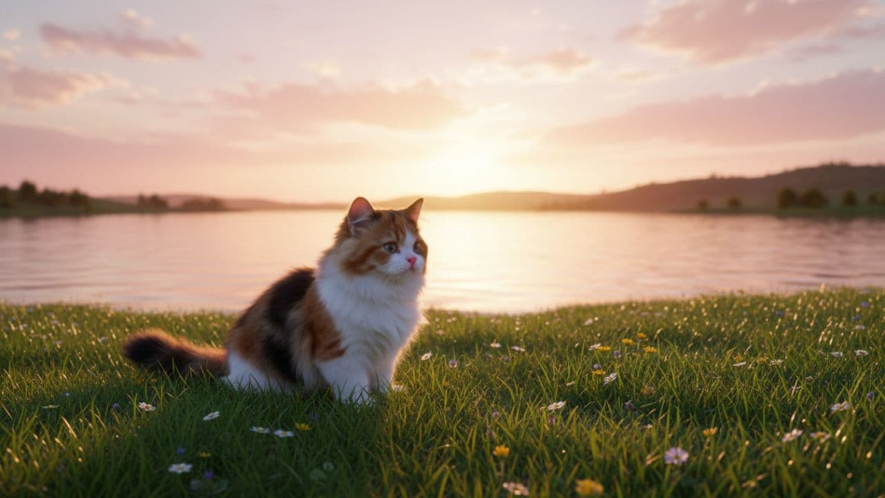 Dreamy Lofi Cat by the Lake