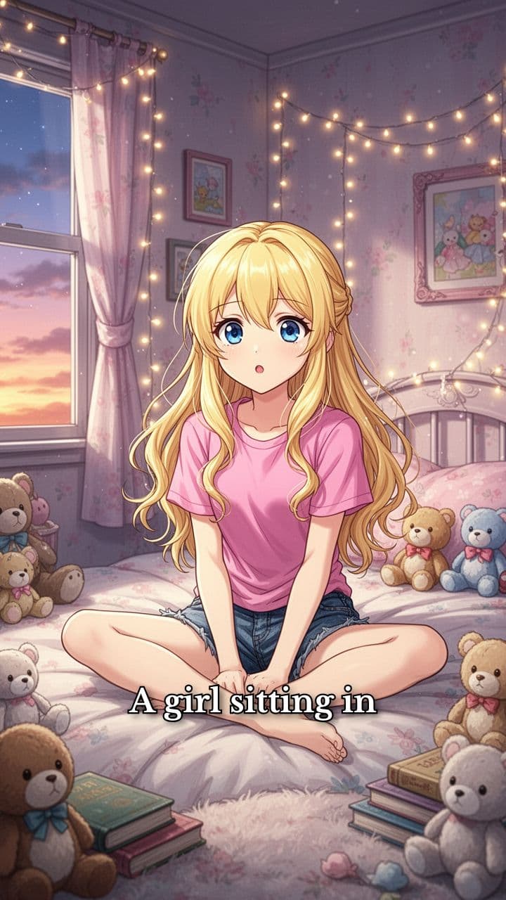 Girl Sitting on Her Bed in Bedroom