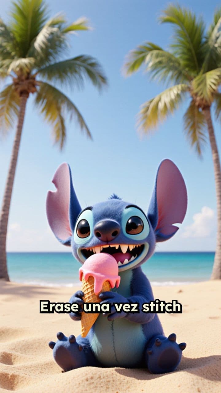 Stitch y su helado en la playa