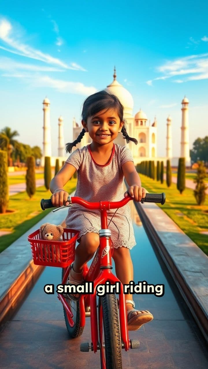 Girl on Bicycle at Taj Mahal