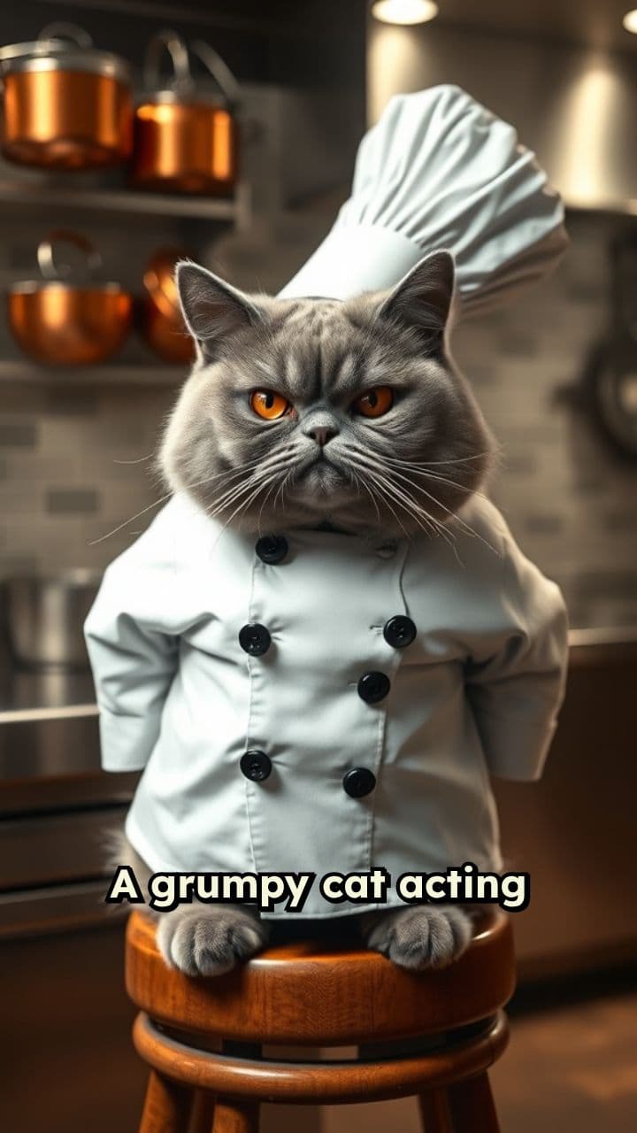Grumpy Cat Chef Fries Fish