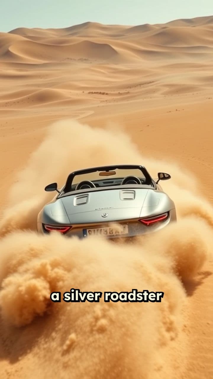 Desert Drive in a Silver Roadster