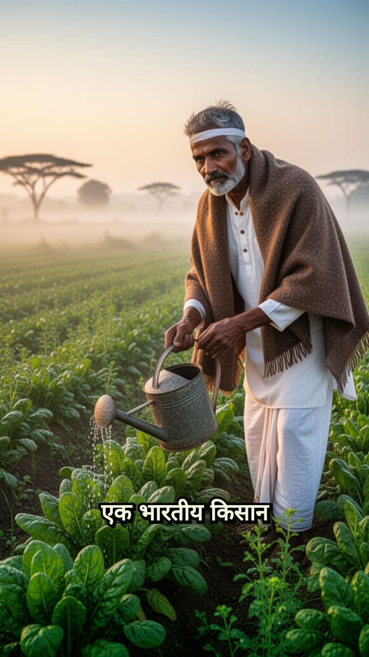 Indian Farmer Watering Vegetables at Dawn