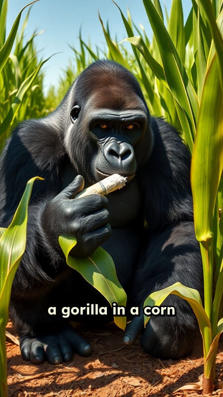 Gorilla in Corn Field with Cocaine