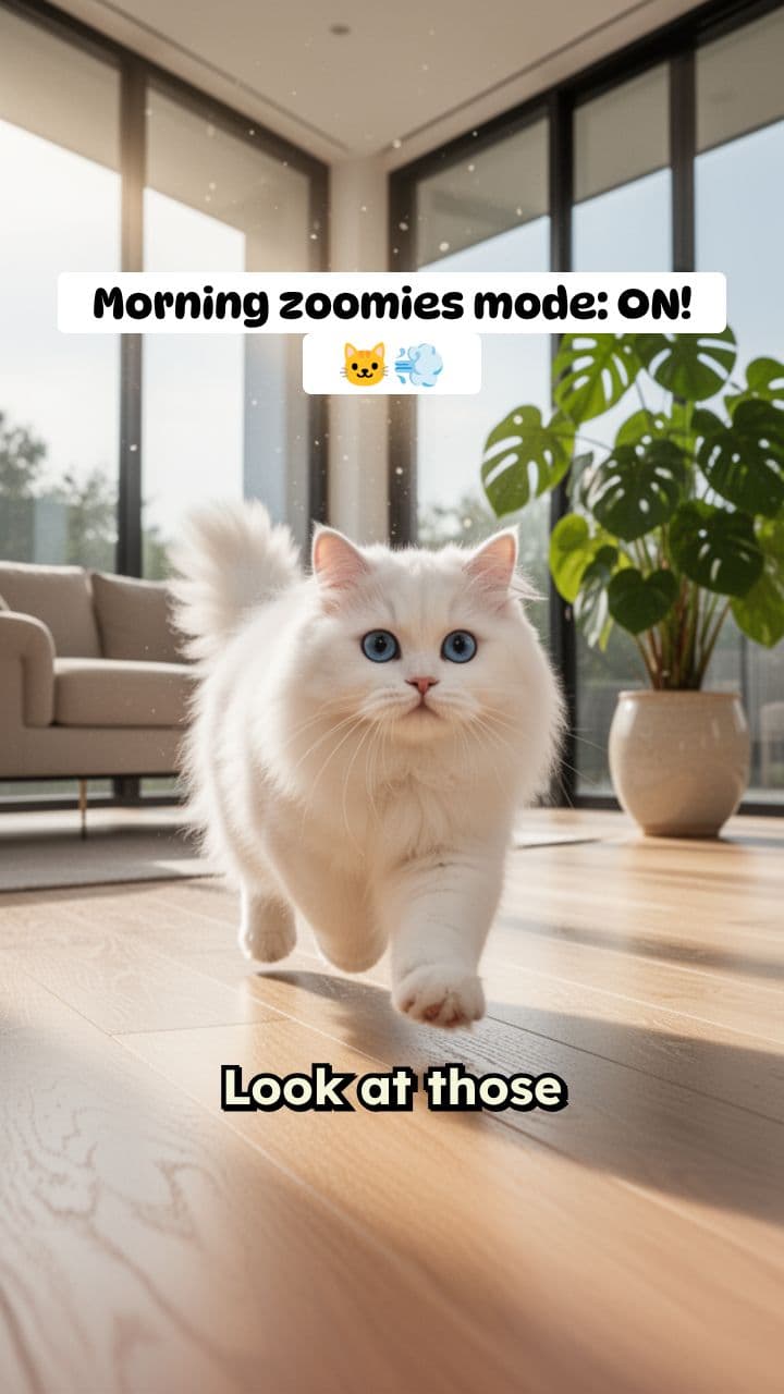 Funny White Cat Zoomies