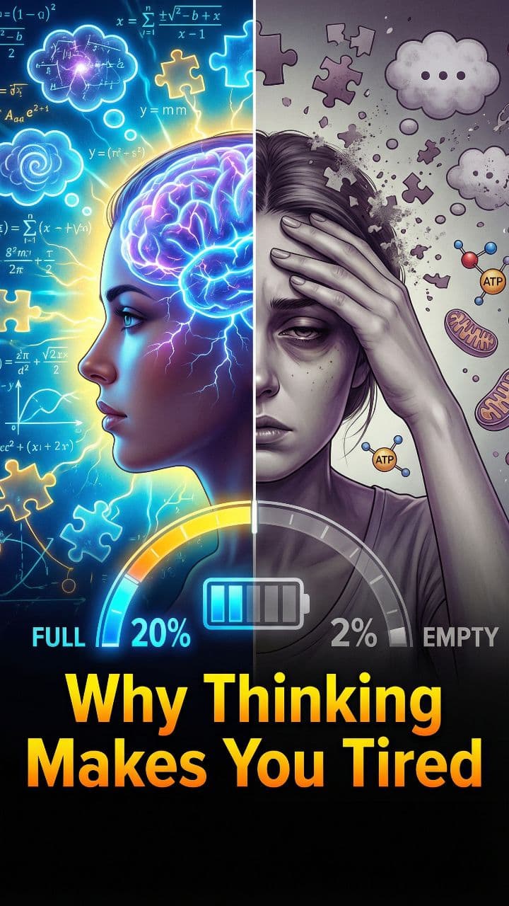Why Thinking Makes You Tired #didyouknow #sciencefacts #humanbrain #biologyfacts #mindblowingfacts #factsdaily #learnontiktok #weirdscience #healthfacts