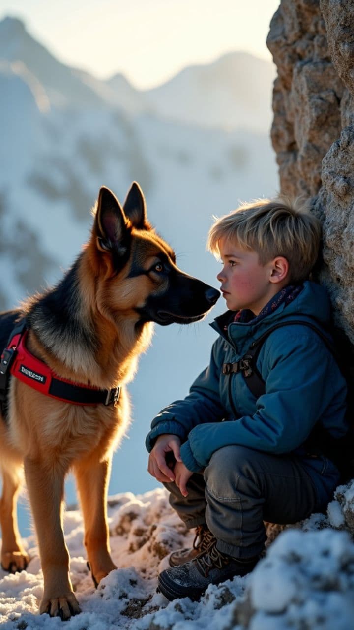 El niño cuidó al perro rescatista