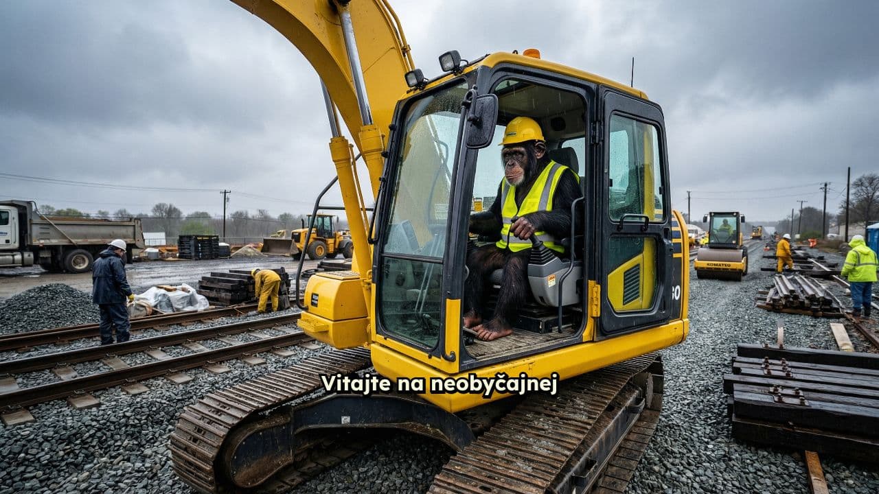 Šimpanz bagrista na železnici