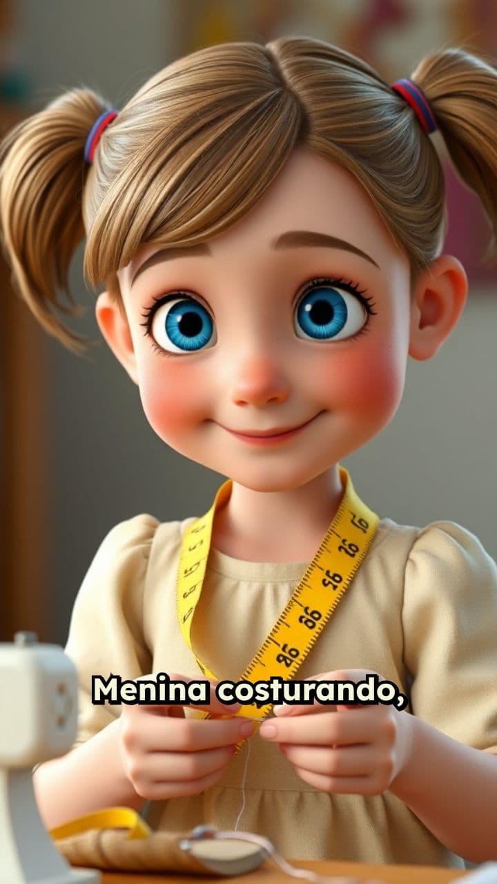 Menina Costurando Pano de Prato