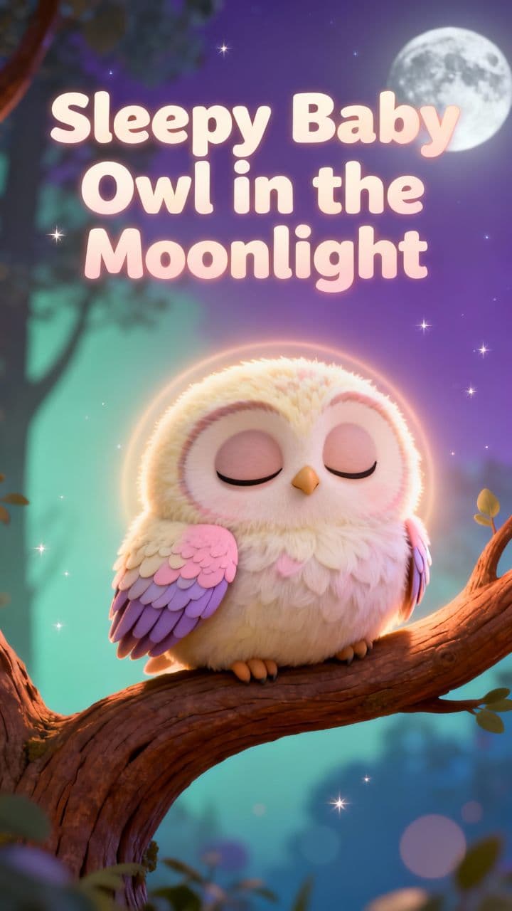 Sleepy Baby Owl in the Moonlight