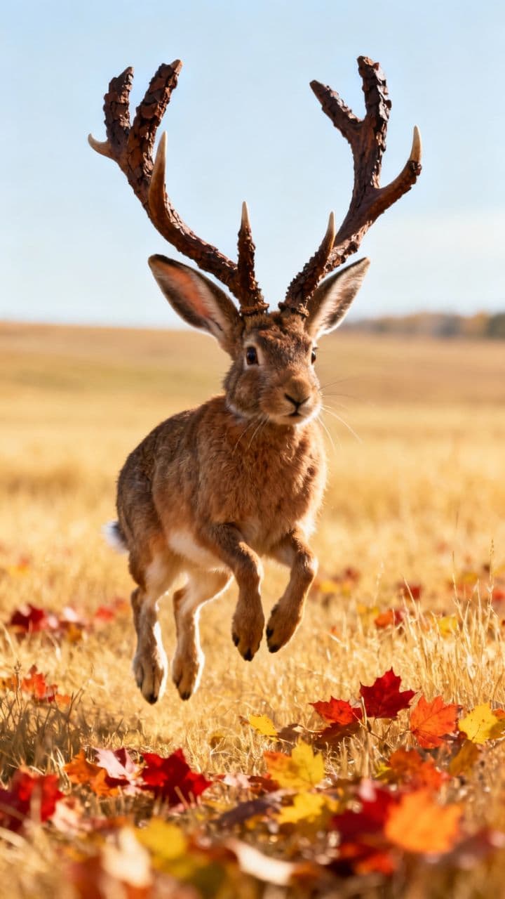 Antlered Jackrabbit in Autumn Field