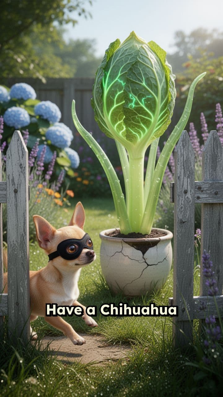 Chihuahua Scared by Plant Creature