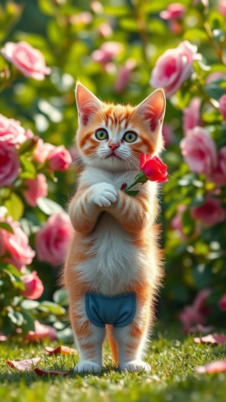 Кот с розой