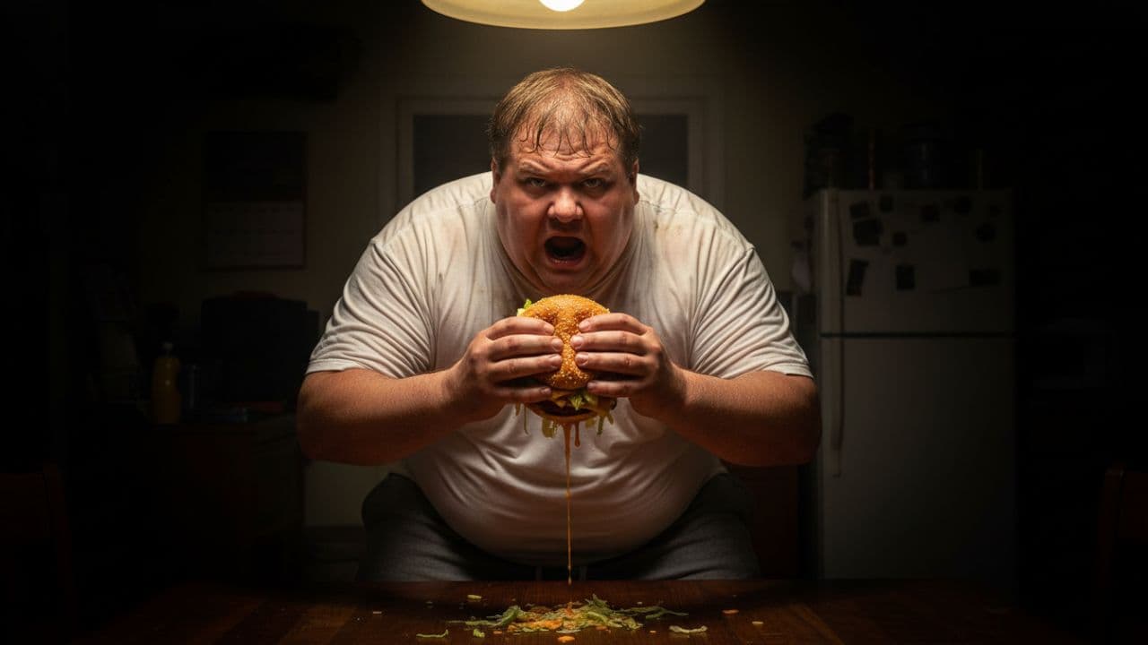 Man Eating a Big Mac and Fries