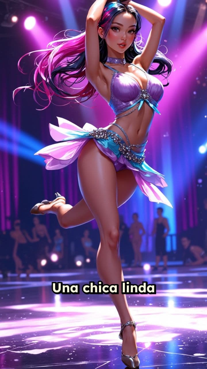 Chica linda bailando con cabello rosa