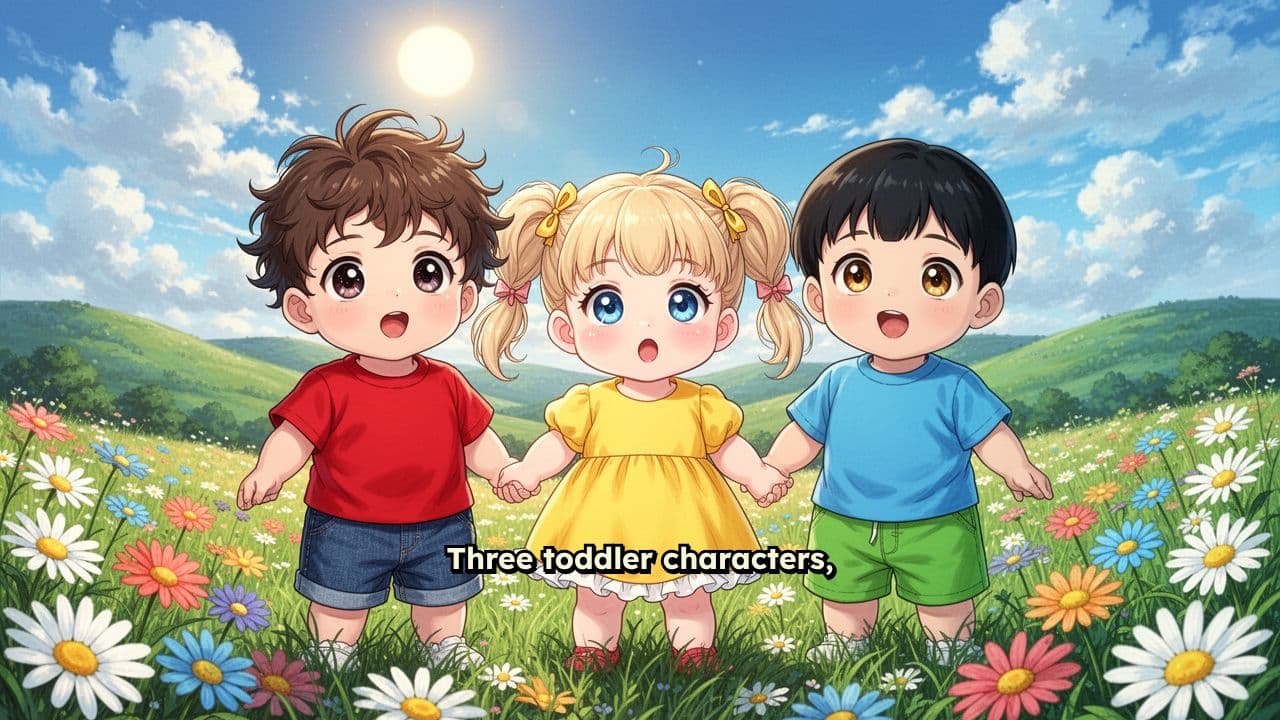 Happy Toddler Trio Cartoon