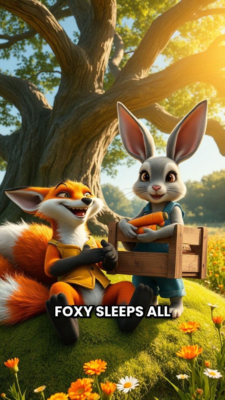 Bunny Helps Lazy Foxy in Winter