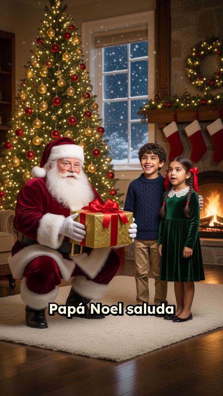 Papá Noel entrega regalos navideños