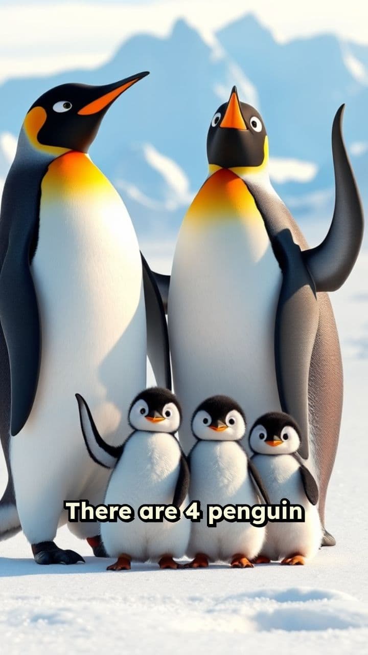 Four Penguins Dancing in Snow