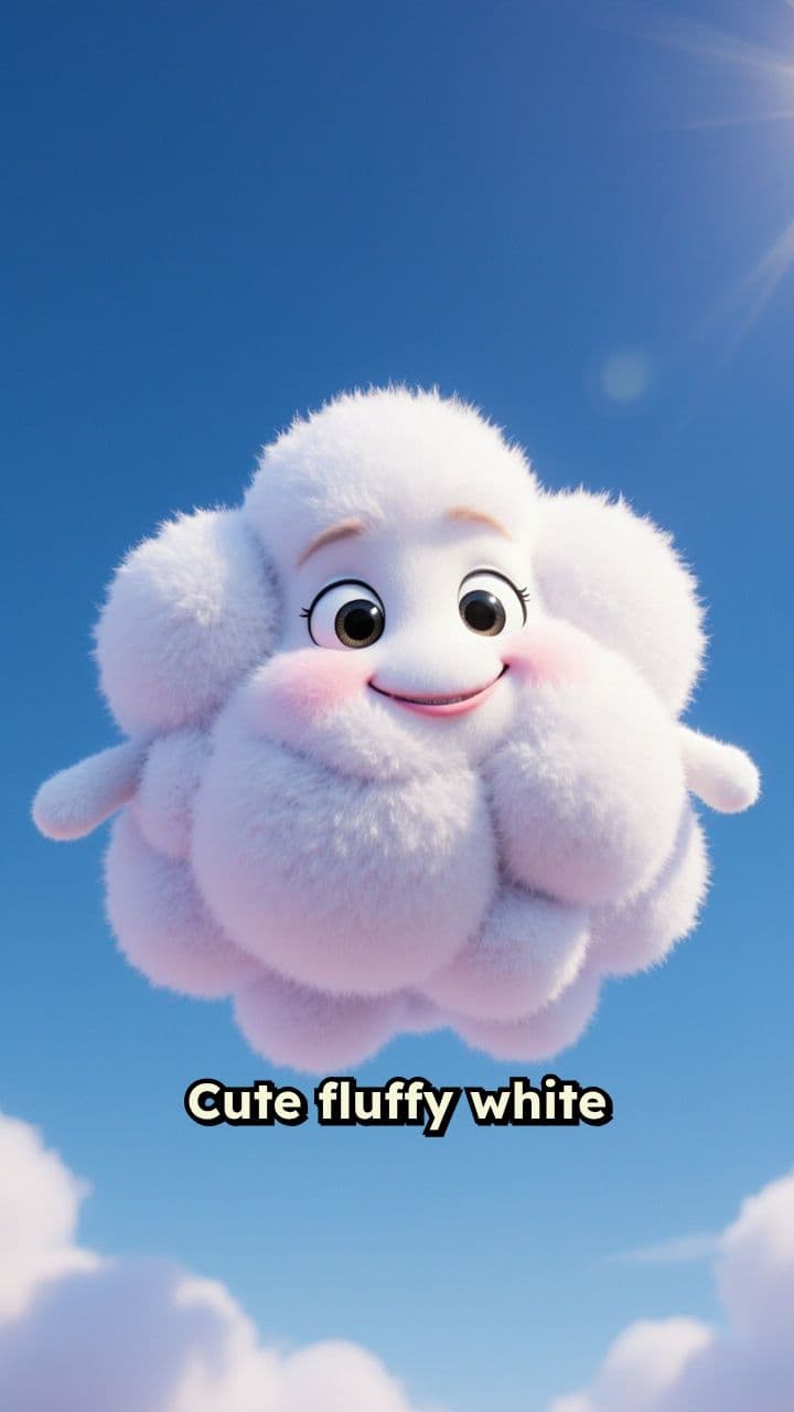 Smiling Fluffy Cloud in Blue Sky