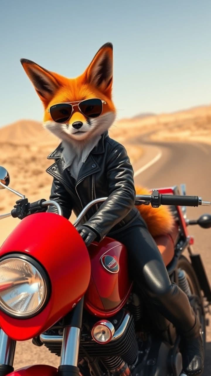 Cool Fox on Motorcycle