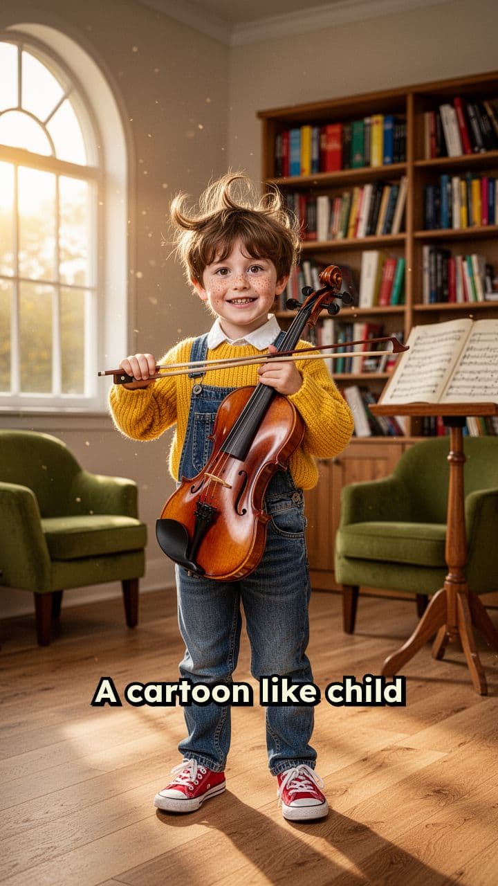 Cartoon Child Ready to Play Viola