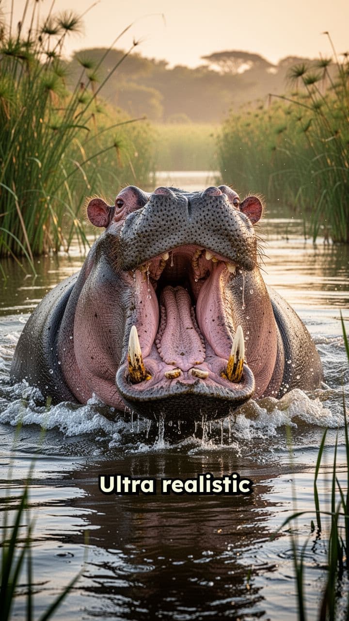 Aggressive Hippo in River 4K