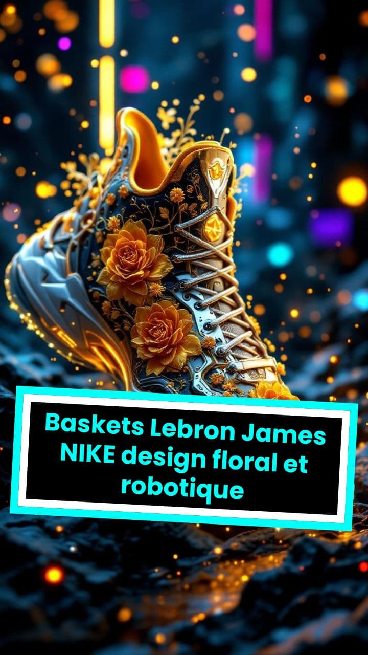 Baskets Lebron James NIKE design floral et robotique