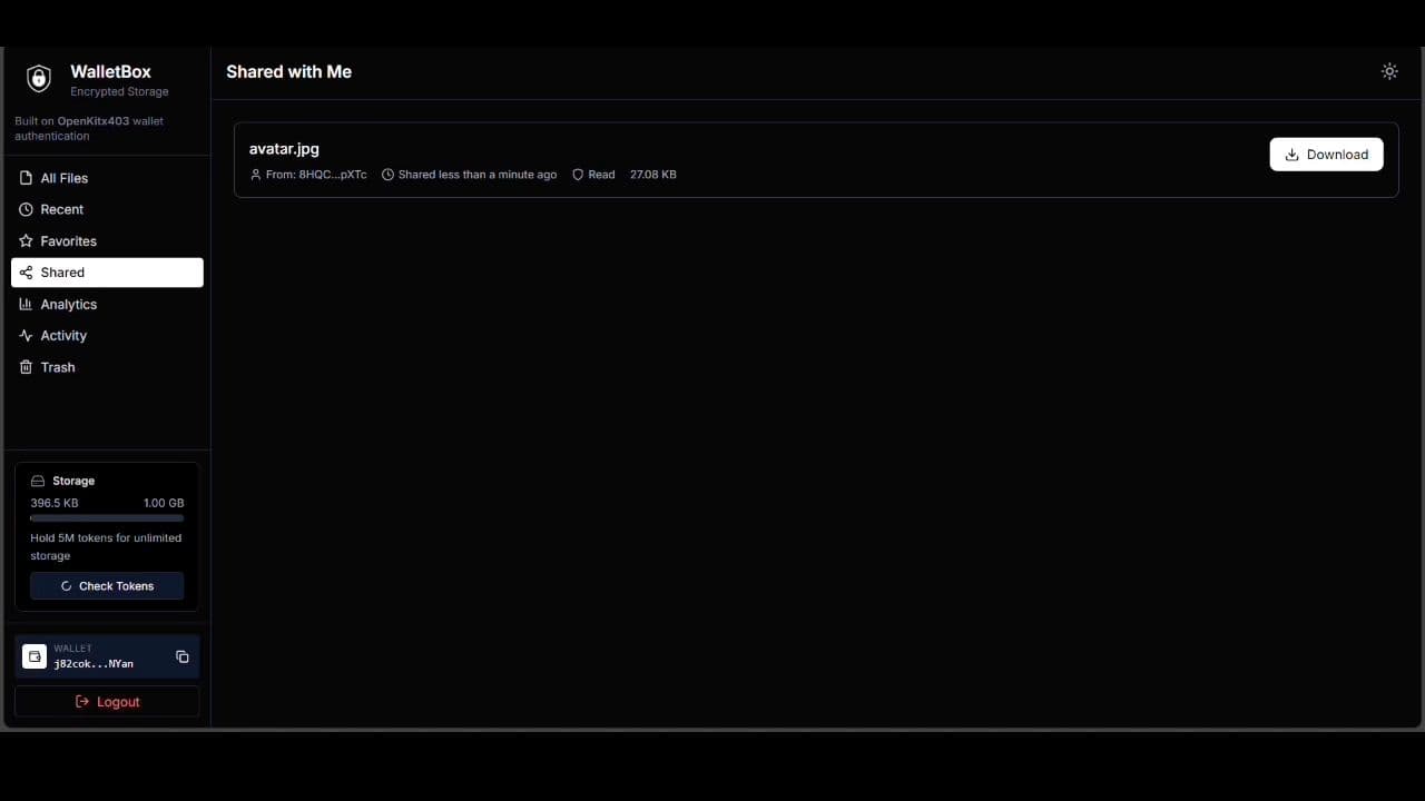 Secure File Sharing with WalletBox