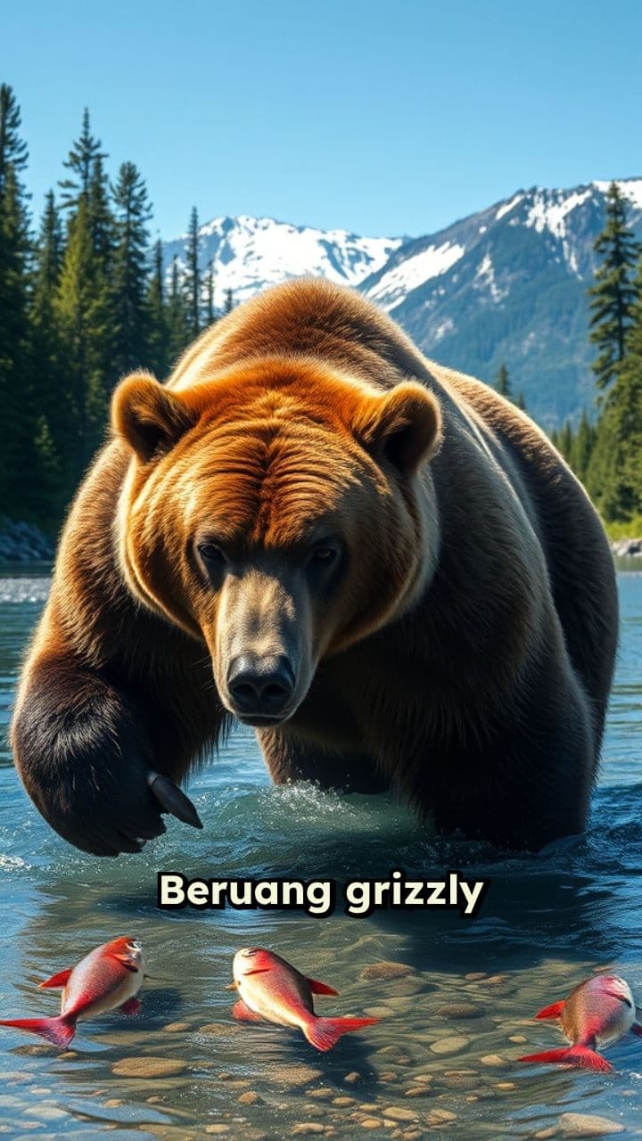 Beruang Grizzly Berburu Salmon di Alaska