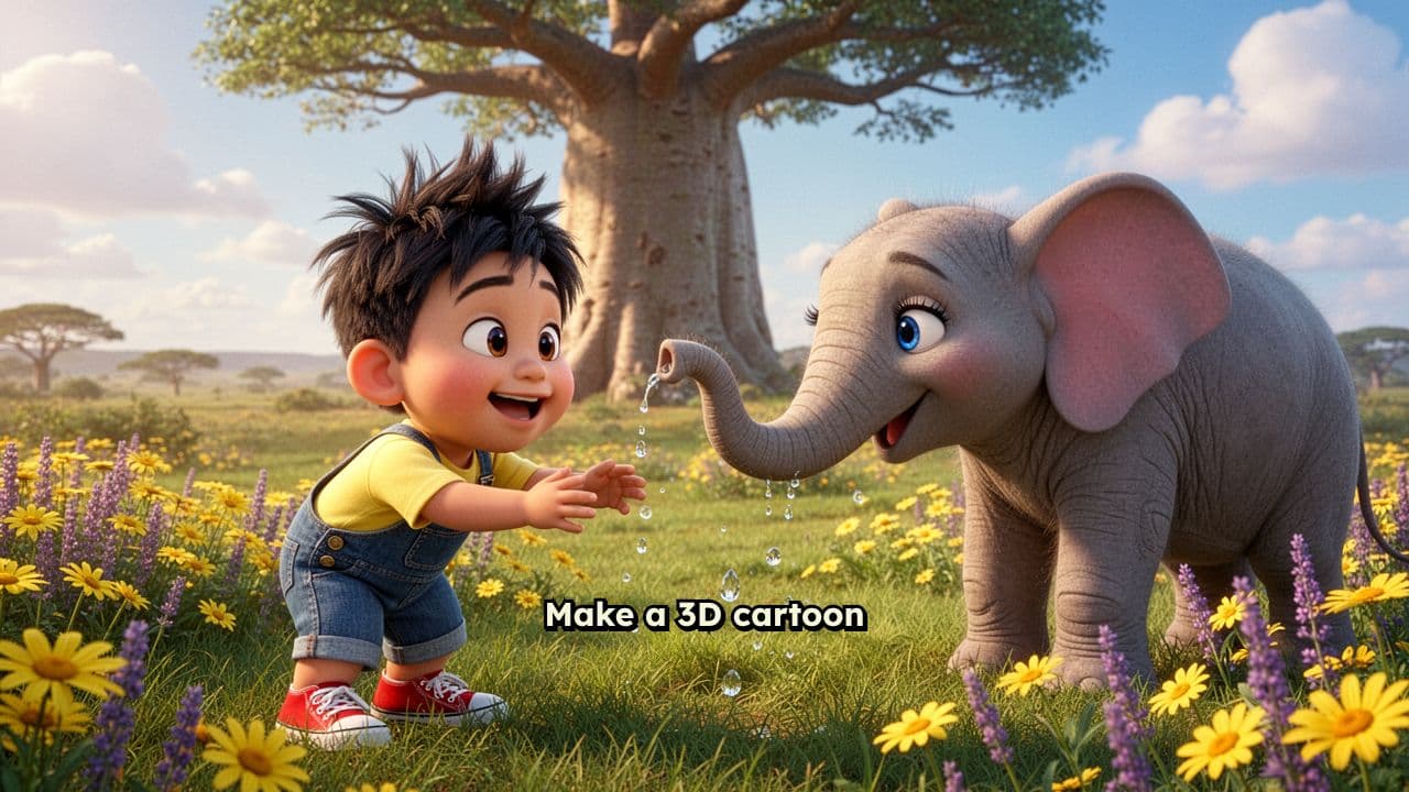 Child Playing With an Elephant