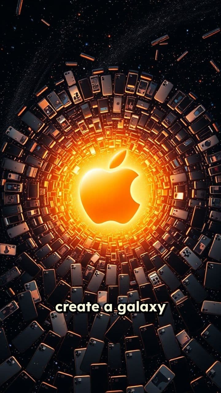 iPhones Orbiting an Apple Logo Galaxy