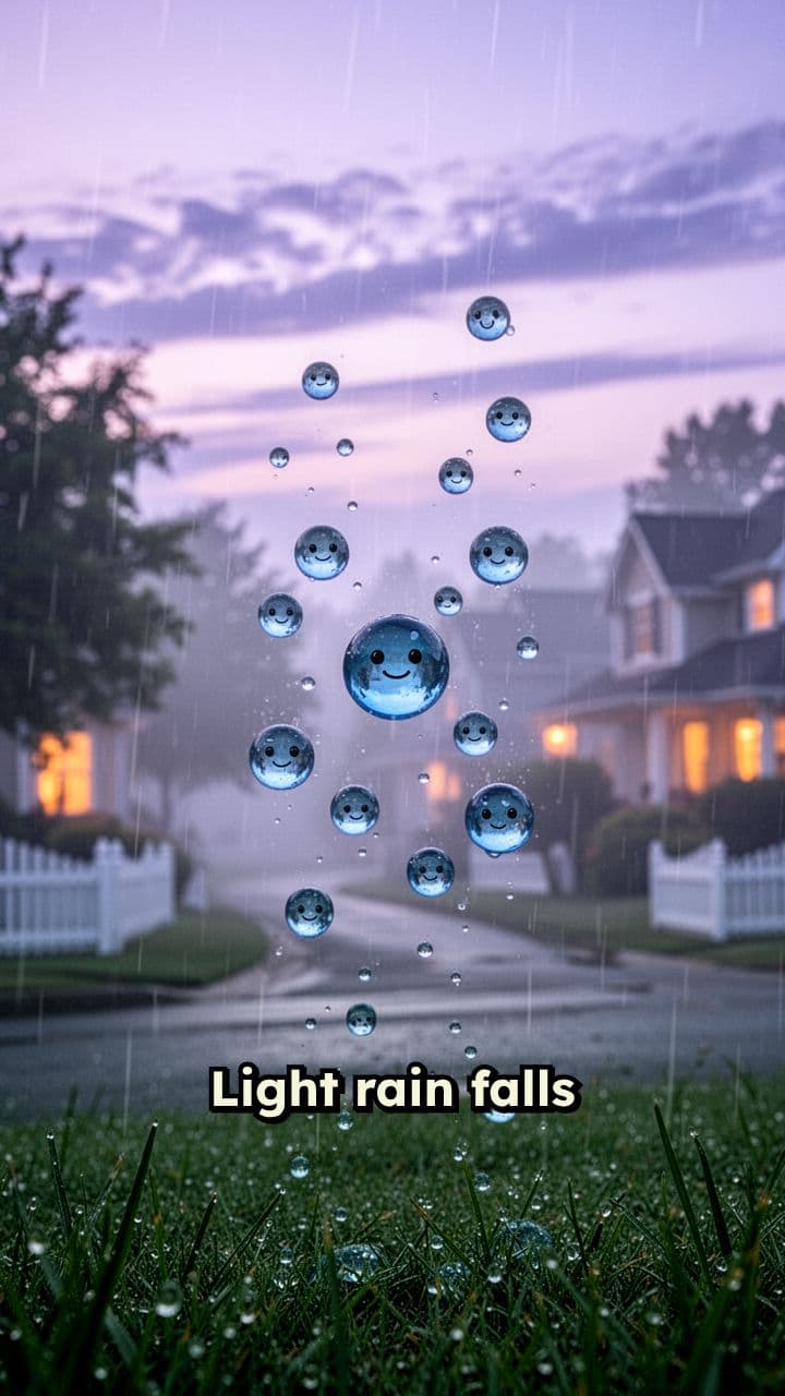 Smiling Raindrops Under a Colorful Umbrella