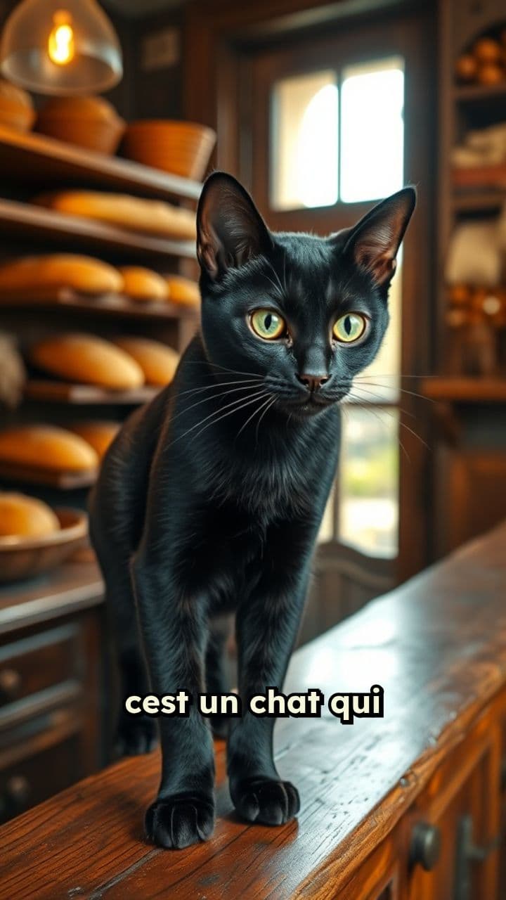 Un chat achète du pain