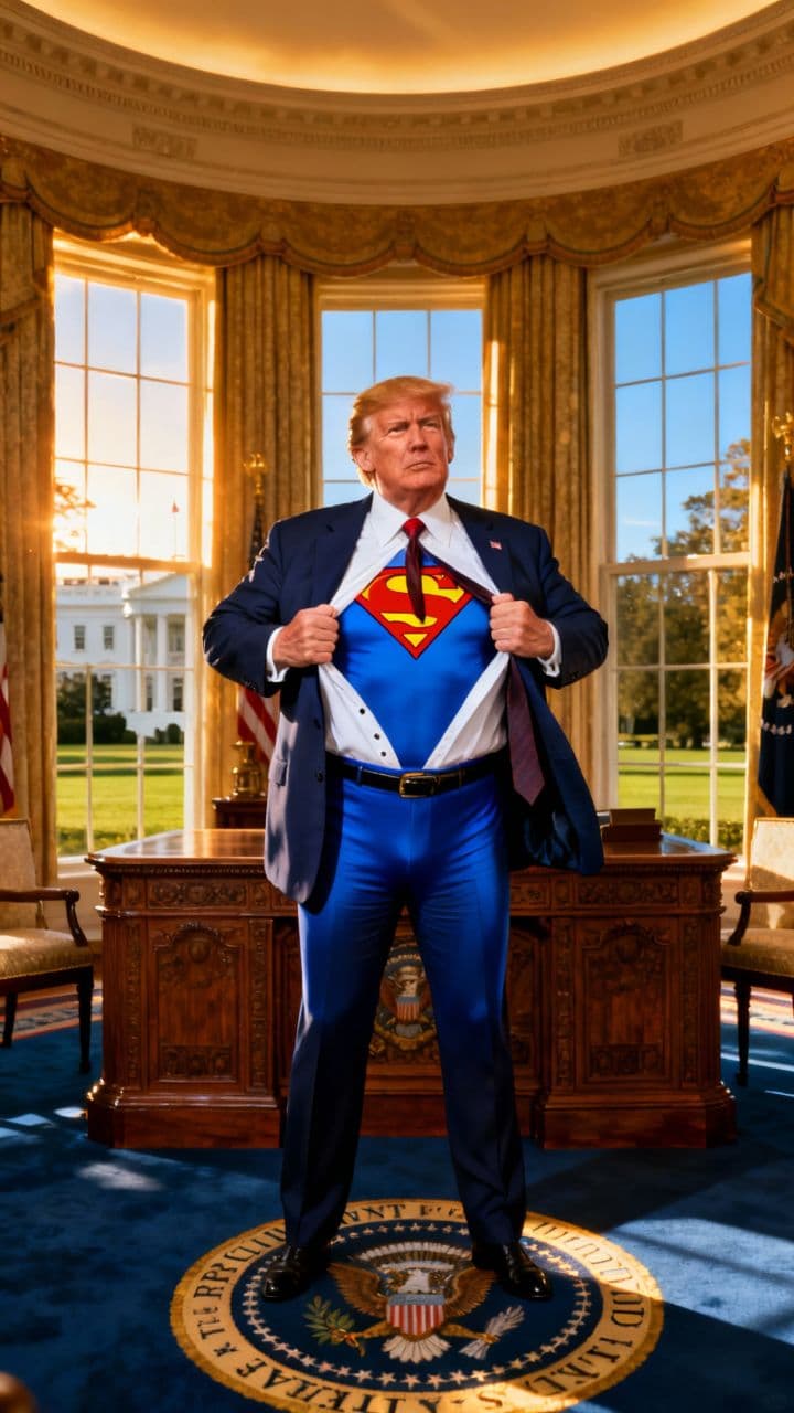Trump as Superman Defends America