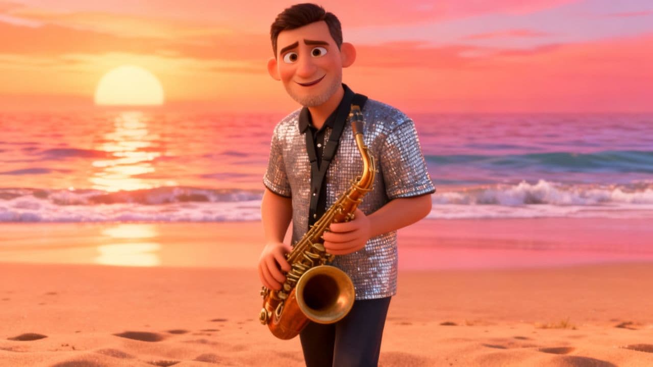 Saxofón en la Playa al Atardecer