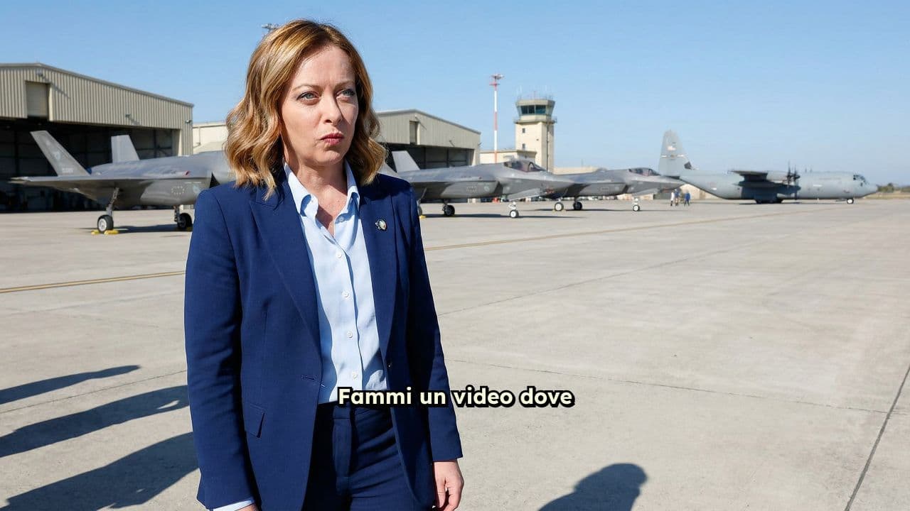 Giorgia Meloni all'aeroporto militare